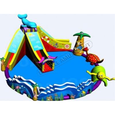 China Plato 0.9mm PVC Tarpaulin Ice World Water Park Slides Inflatable Summer Aqua Park Slide and Inflatable Pool Water Slide with Pool for sale