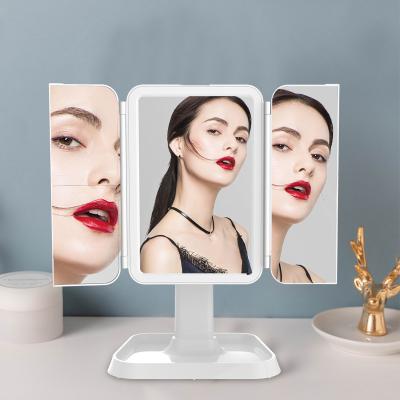 China 2021 Factory Supply Lighted 68 Portable Triple LED Lighted Touch Screen Stand Vanity Makeup Mirror for sale