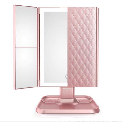 China Lighted Makeup Mirror Vanity Mirror with Lights - 3 Color 72 LED Triple Lighted Mirror, Touch Control Design, 1x/2x/3x Magnify for sale