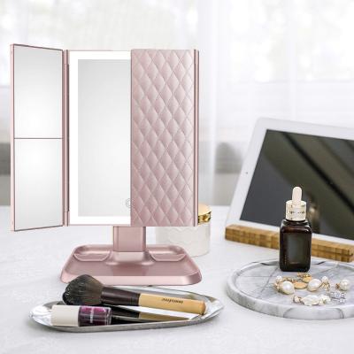 China Lighted Makeup Mirror 3 Sided USB CE, FCC, ROHS, CA65 Makeup Vanity With Portable Mirror Lighted Makeup Mirror for sale