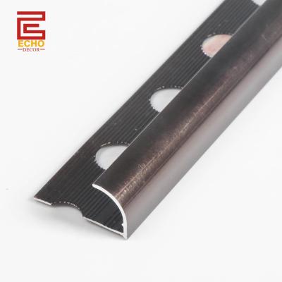 China Dark Brown Wall Tile Edge Strip Finishing Aluminium Round Edge Tile Trim 2.5m for sale