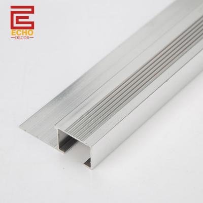 China Silver Tile Step Edging Strip Aluminum Square Step Nosing Edge Trim for sale