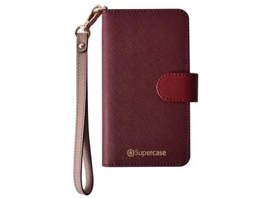 China Red Color Wallet Leather Phone Case , iPhone Leather Folio Case Logo Printed for sale