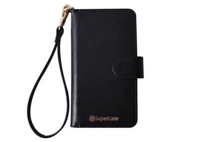 China Black Leather Protective Phone Cases , Smartphone Folio Case With Hand Strap for sale