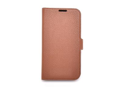 China Simple Brown Leather Folio Phone Case With Rubber Coating Durable PC Shell for sale