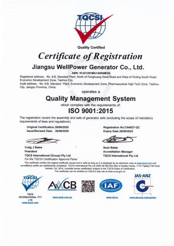 ISO9001 - Jiangsu WellPower Generator Co., Ltd.