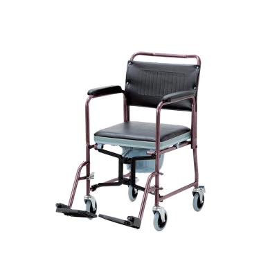 China Foldable Commode Wheelchair For Kaiyang KY690 Mini Package Foldable Commode Wheelchair Purplish Powder Coating For Mini Package Economy Chrome Steel Commode Wheelchair K690 for sale