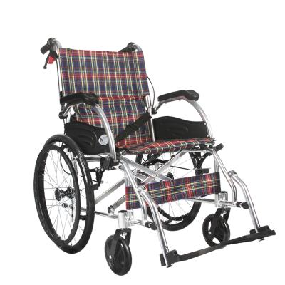 China Aluminum Wheelchair with Cushion Backest Kaiyang KY863 Lightweight Foldable Manual Aluminum Wheelchair Plaid Foldable Wheelchair for sale