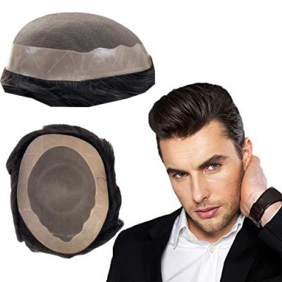 China Hairpiece 100% Straight Indian Men's Natural PU Replacement System Hairline Basic Indian Mono Frontal Hair Lace Repair for sale