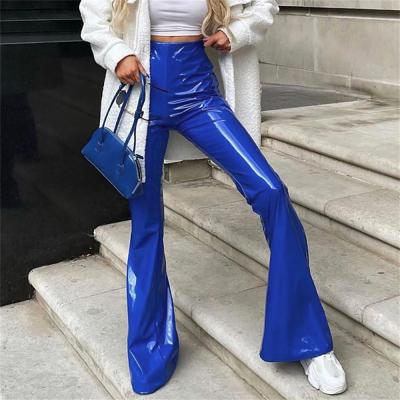 China Vintage Waterproof Women High Waist Rocket Pants Fashion PU Back Zipper Up Trousers Casual Streetwear for sale