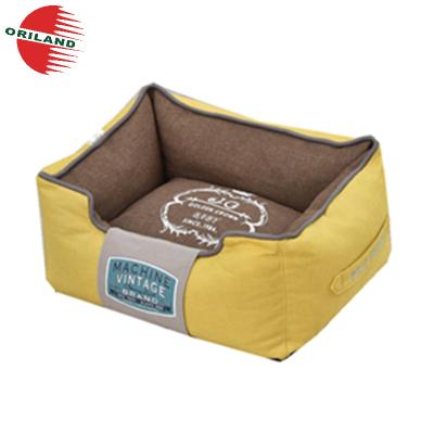 China Sustainable Canvas Fashion Cat Bed Cozy Dog Bed Yellow Pet Nest for sale