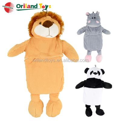 China Hot Water Bottle Covers Soft Cute Animals Plush Water Bottle Bag Warm Lion Panda Hippo Cover for sale