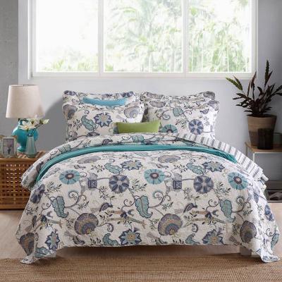 China Retro European And American Durable Blue Flowers And Birds OEM Factory Comforter Covers Bedspread Cubrecamas Bedspread for sale