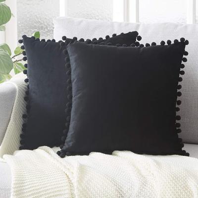 China 45*45 Inch Shuixn Decorative Tile Anti-Static Covers Pom Poms Cushion Cover Solid Color Velvet for sale