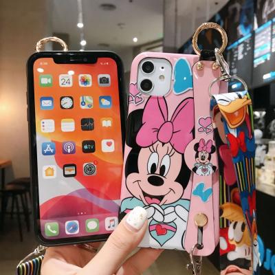 China Anime Lanyard Necklace Bracelet Minnie Mickey Shockproof Stand Phone Case For iPhone 12 12 Pro 11 7 8 XS X Cover for sale