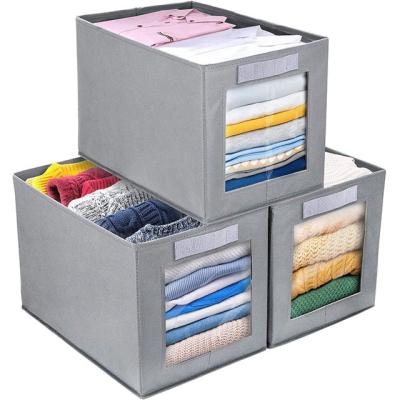 China Viable Collapsible Storage Boxes Oxford Cloth Organizer Cube Sundries Storage Boxes With Clear Window for sale