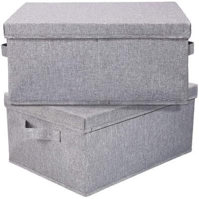 China Large Capacity Sustainable Foldable Linen&Non Woven Storage Box With Sturdy Cover 2 Fabric Handles Clothing Organizer for sale