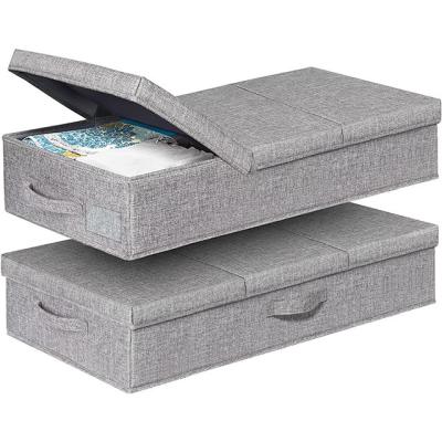 China Modern Foldable Canvas Organizers Waterproof To Bed Large Capacity Bottom Storage Box With 3 Cloth Lid And Handle For Blankets Clothing for sale