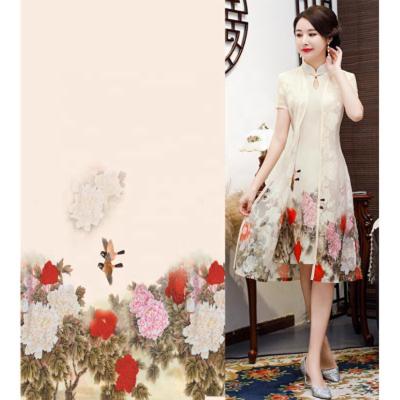 China 2019 new elegant silk fabric cheongsam simulation simply temperament positioning printing satin fabric for sale