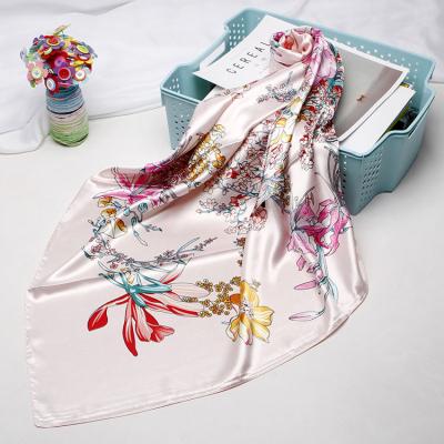 China Factory direct selling polyester custom printed imitation silk scarf square decorative silk ladies satin silk scarf for sale