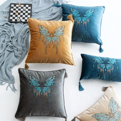 China Eco-friendly European-style sofa high-precision cashmere heal transfer printing luxury butterfly tassel high-grade macrame cushion cover for sale