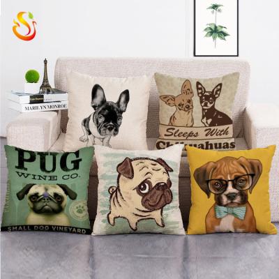 China New household products lovely dog ​​cotton cushion non-toxic decorative sofa cover and pillow case car canvas printed canvas pillow for sale