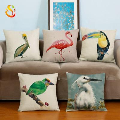 China Amazon Eco-friendly Popular Wish Aliexpress Painted Bird Flamingo Pattern Pillow Case Cushion Cover Factory Direct for sale