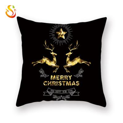 China New Style Elk Nondisposable Golden Gift Elk Nondisposable Christmas Pillowcase Peach Skin Pillow Case Sofa Desk Cushion Digital Printing Cover for sale