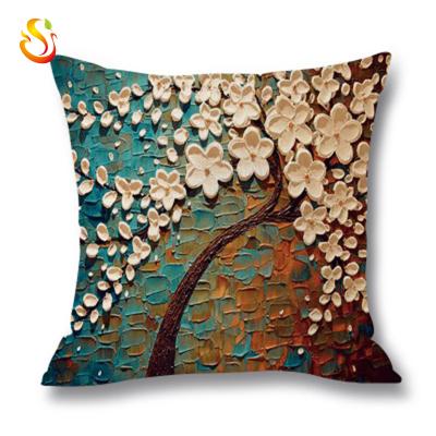 China Nordic Plain Statistical Institute Style Oil Painting Tree Printed Square Pillow Case Sofa Bed Cushion Canvas Cover for sale