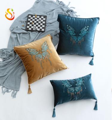 China Factory direct sales high precision velvet butterfly living room non-toxic European style thick pillowcase sofa macrame cushion cover for sale