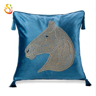 China Non-Toxic Custom Christmas Velvet Horse Macrame Sofa Bedroom Pillow Case Cushion Cover for sale