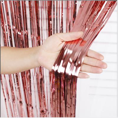 China Suppies Partyshow 1*2M Hanging Metallic Rose Gold Foil Fringe Curtain for sale