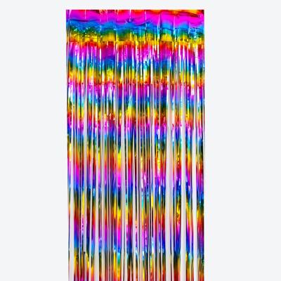 China Wholesale 2M Ombre Color Gradient Party Suppies Factory Theme Party Decoration Backdrop Metallic Aluminum Tinsel Fringe Curtains for sale