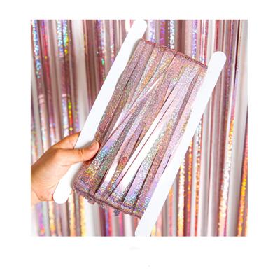 China Silver Party Suppies Gold Foil Photo Backdrop Birthday Party Metallic Curtains Fringe Light Pink Wedding Decor Curtain for sale