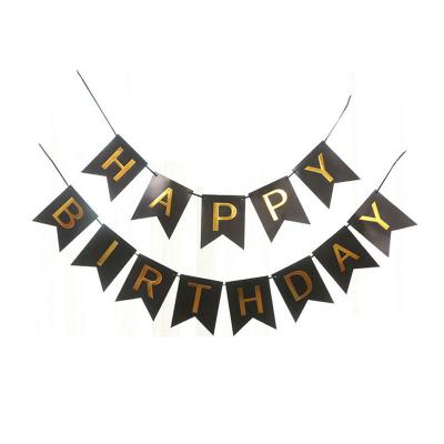 China Black Bouncing Gift Happy Birthday Banner with Shimmering Black Gold Letters Birthday Decorations and Gold Man for sale