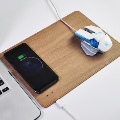 China Wholesale Wooden Grain LeatherGifts Gaming Mousepad Gaming Mousepad Base Mouse Pad With Wireless Charging for sale