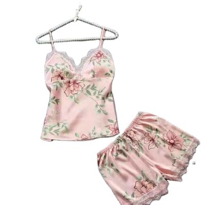 China Spandex/cotton summer women's floral lace sling sleepwear lace pajamasset set two piece set for women for sale