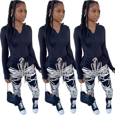 China Anti-wrinkle string printed pants long sleeve outfits fashion two piece set women clothing fits slim fit set for women for sale