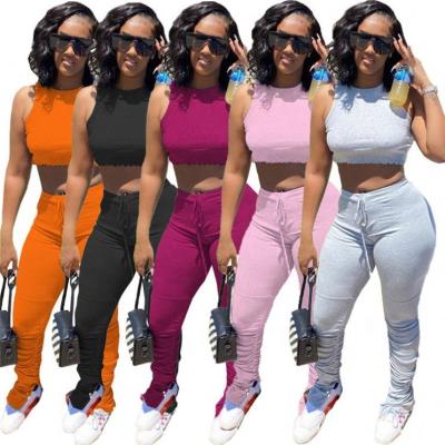 China 2020 Sustainable Women Crop Top Pants Joggers Sports Stacked Pants Gaiters Split Outfit Two Piece Set For for sale