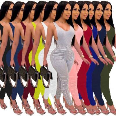 China Color Bodycon Tights QUICK DRY V Bodycon Sleeveless Deep Soild One Piece Suit And Stacked Pants Set Women Outfits 2 for sale