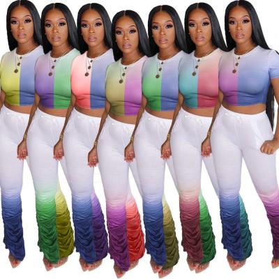 China New Arrival Breathable Split Top Gradient Leggings Teams Women Two Pieces Stacked Set Clothing Pants for sale