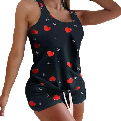 China QUICK DRY women print summer pajamas set casual sleepwear shorts sleeve T-shirts shorts women sleepwear for sale