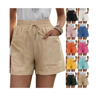 China European and American women's clothing new linen viable loose casual shorts pocket solid color large size high waist wide leg pants for sale