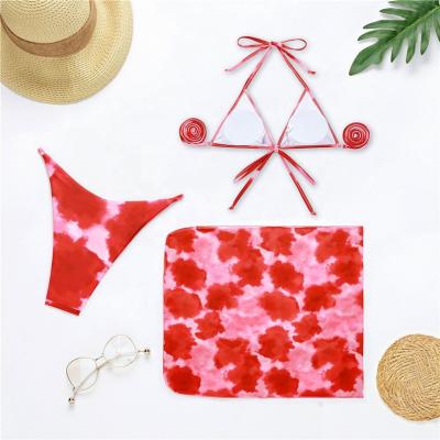 China 2021 New Arrivals Breathable Bikinis Tie Dye Red Women Three Piece Bikini for sale