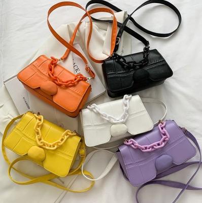 China Wholesale Custom Made Soft Ladies PU Cross - Body Handbags For Women Macaron Luxury Colors Grab Party Wedding Purses With Acrylic Chain for sale