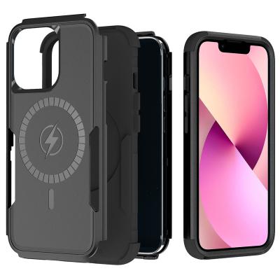 China New Shockproof For iPhone 14 14pro 14pro Max Contrast Color Armor Phone Case Shockproof Fast Magnetic Charging Cover Device for sale