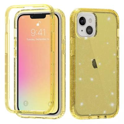 China Shockproof Soft TPU Glitter Phone Case With Full PC Front Frame Protective Phone Case For Iphone 11 12 13 14 for sale