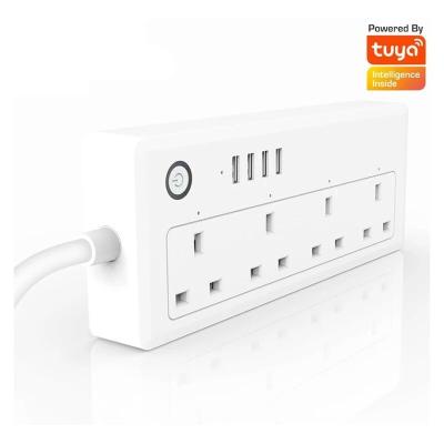 China 4AC outles+4USB 4 ports 2.1A 5V 16A wifi power strip tuya zigbee Smart plug socket surge protector UK standard AC outlets 4 USB ports extension charging socket for sale