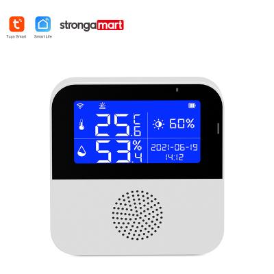 China Higher lower Wifi tuya temperature and value of life wifi humidity sensor USB APP charging smart remote smart alarm home security date-time for sale