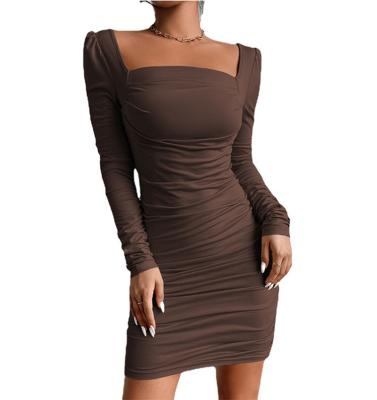 China New Design Women Hip Mini Dress Sexy Mature Collar Dress Breathable Square Banquet Mini Dress Sexy Mature for sale